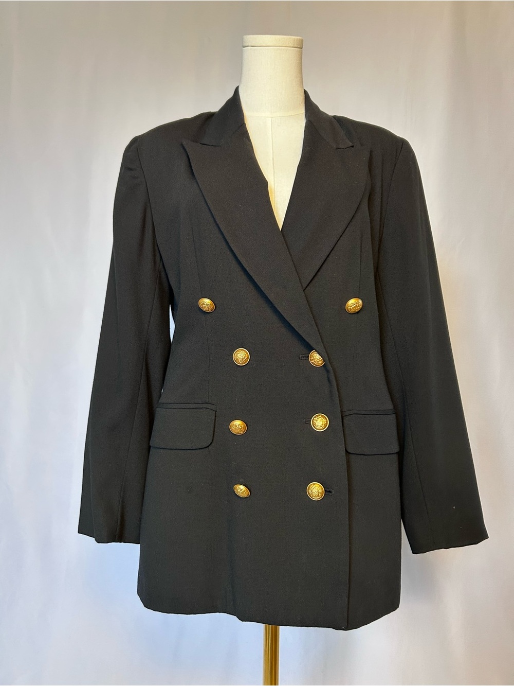 Casual Corner Signature Vintage Double Breasted Blazer Black Gold Button 8